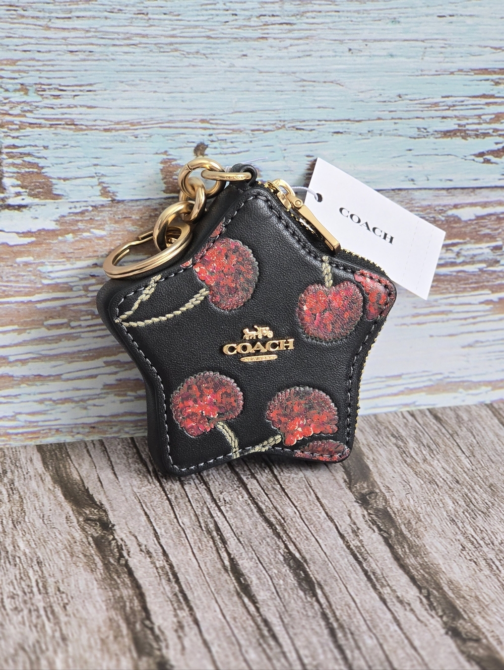 *NWT* COACH Star Bag Charm Pouch With Cherry Print - Picture 2 of 9